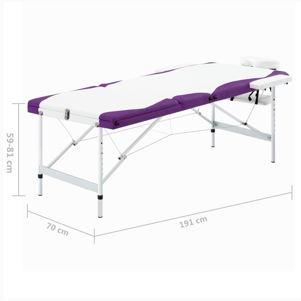 3-Zone Foldable Massage Table Aluminium White and Purple