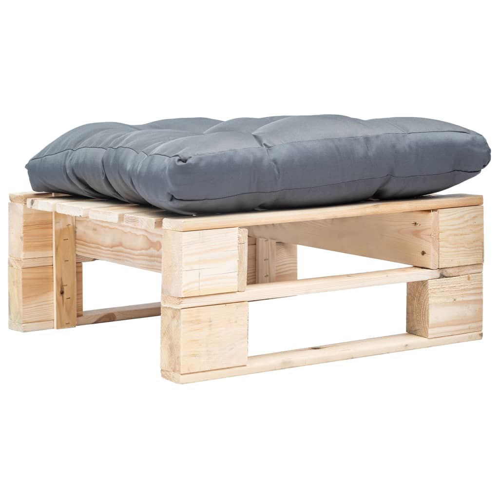 Garden Pallet Ottoman with Grey Cushion Natural Wood