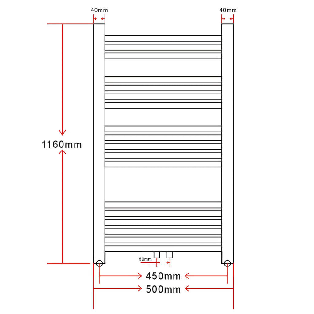 Bathroom Central Heating Towel Rail Radiator Straight 500 x 1160 mm