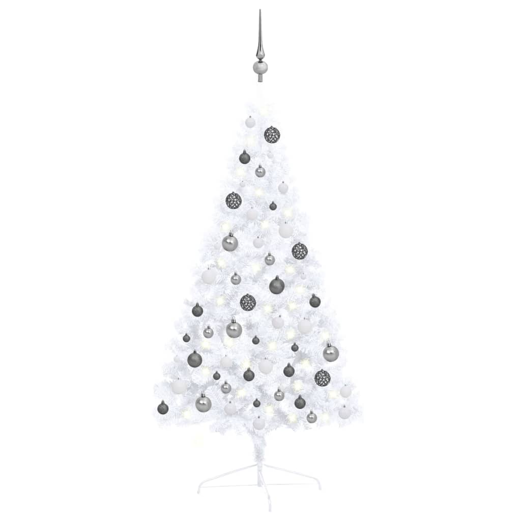 Artificial Half Pre-lit Christmas Tree with Ball Set White 120 cm