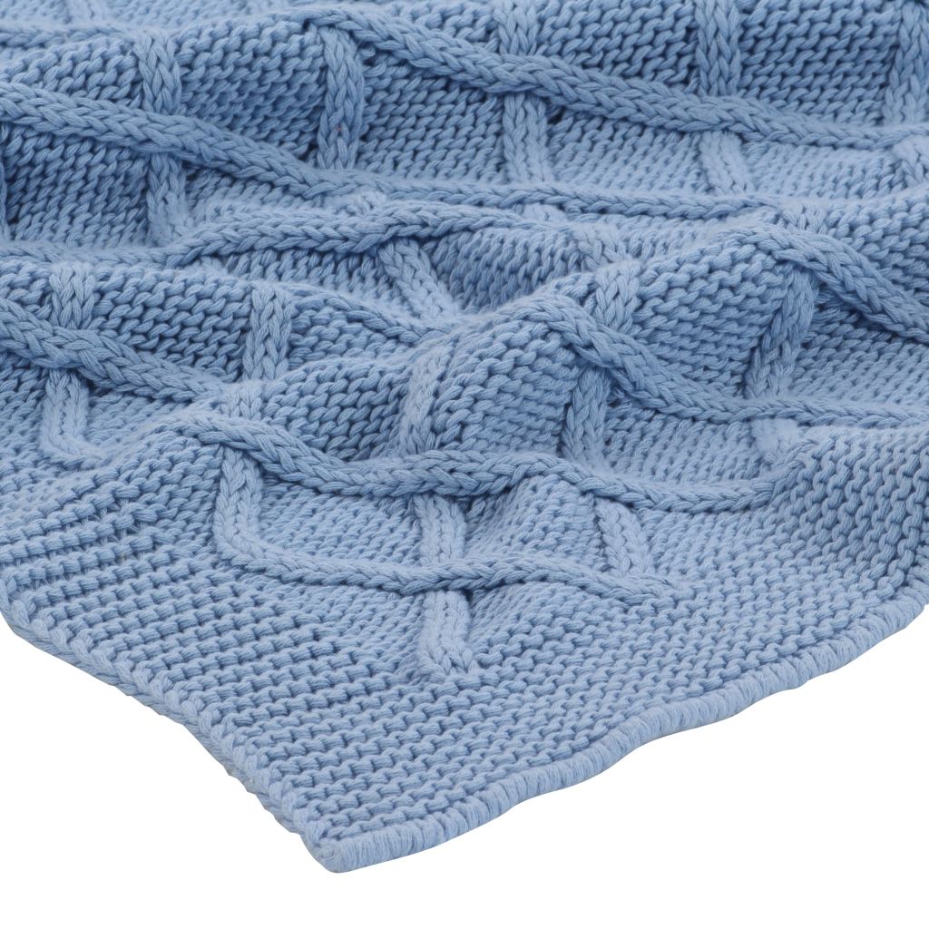 Knitted Throw Blanket Cotton 130x171 cm Plaid Design Blue