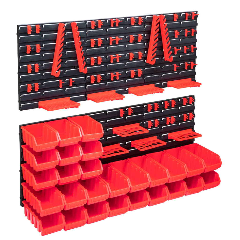 Kit de bacs de stockage et panneaux muraux 103pcs rouge et noir
