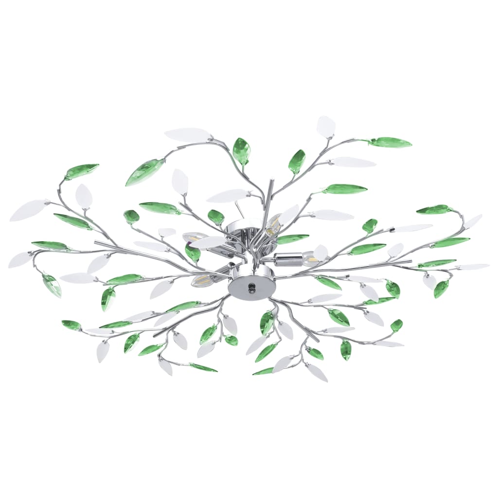 Ceiling Lamp with Acrylic Crystal Leaf Arms for 5 E14 Bulbs Green