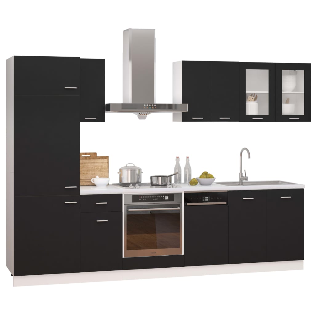 8 Piece Kitchen Cabinet Set Black Engineered Wood