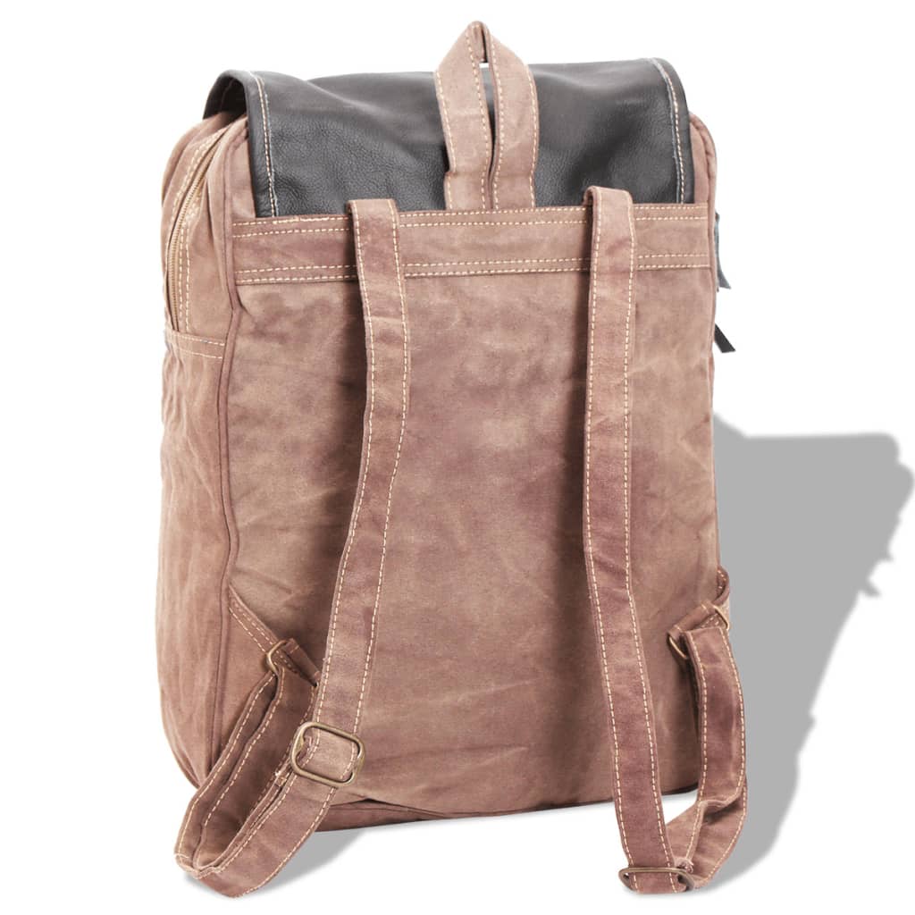 Backpack Canvas and Real Leather Brown