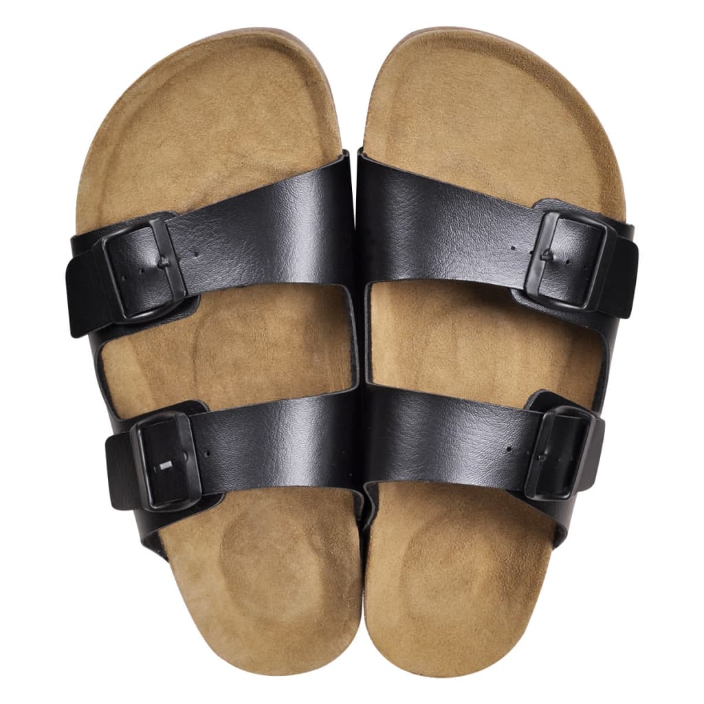 Men's Bio Cork Sandal with 2 Buckle Straps Black Size 44