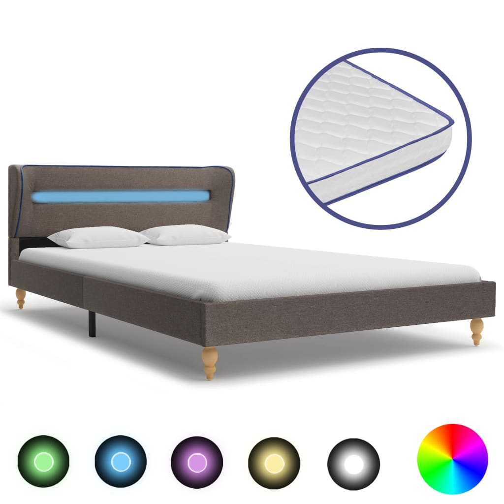 Bett mit LED und Memory-Schaum-Matratze Taupe Stoff 140×200 cm