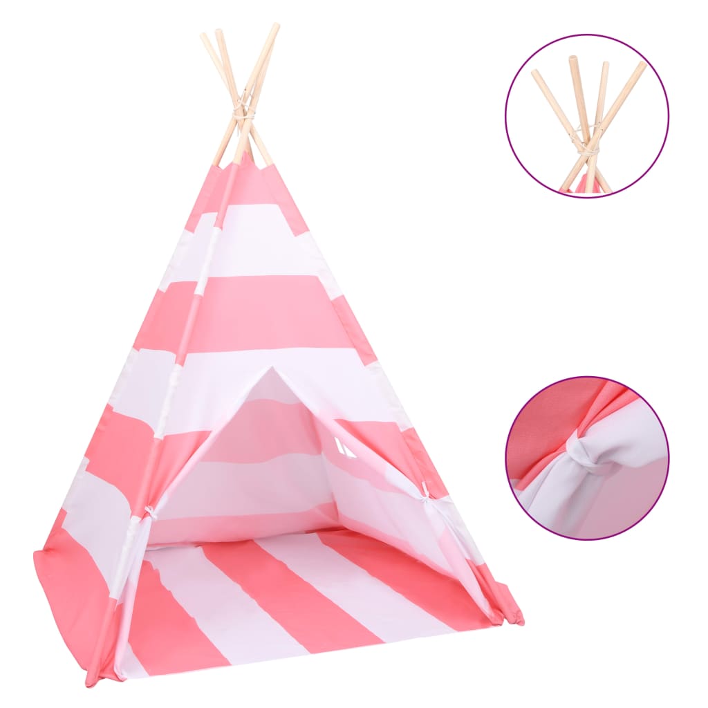 Children Teepee Tent with Bag Peach Skin Stripe 120x120x150 cm