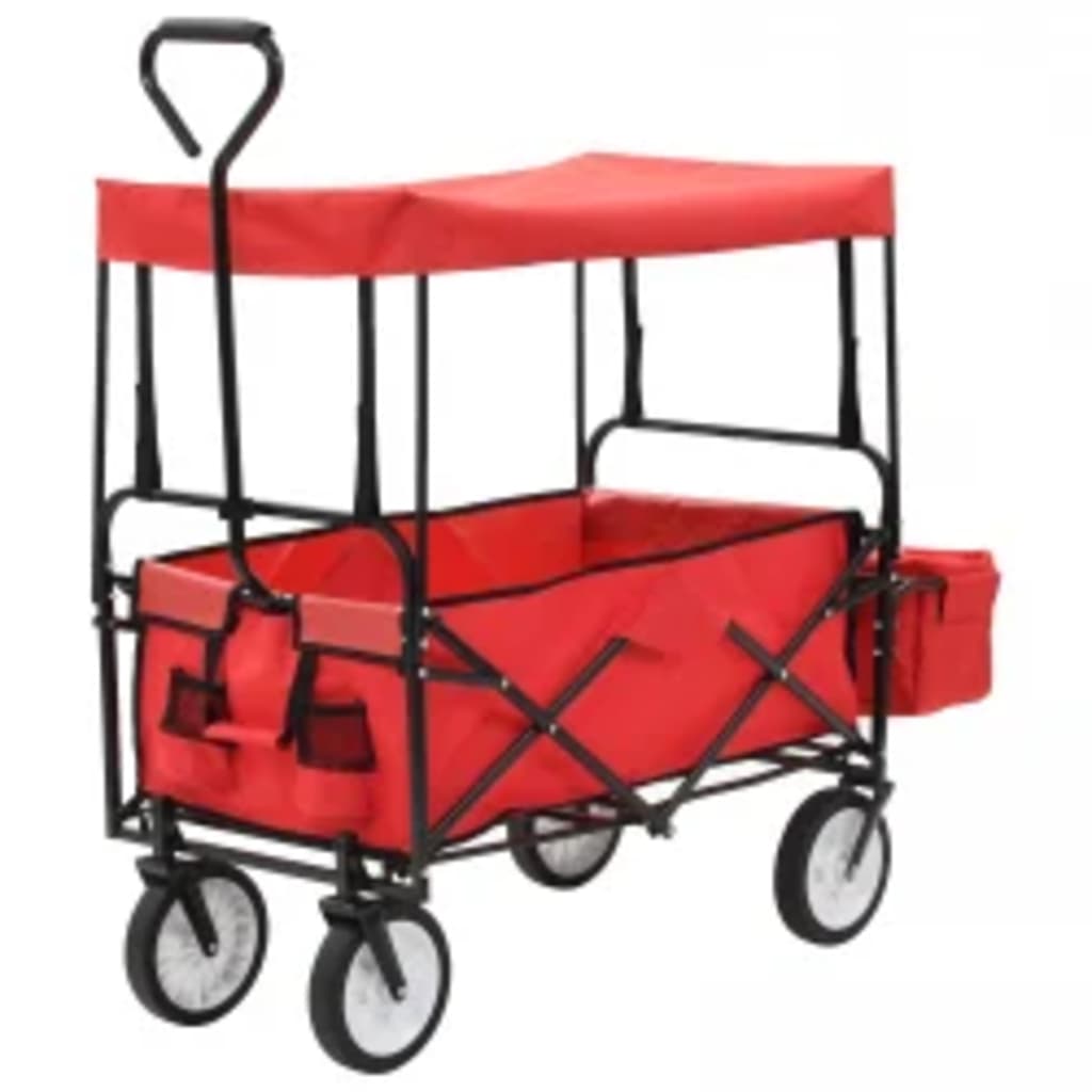 Folding Hand Trolley with Canopy Steel Red