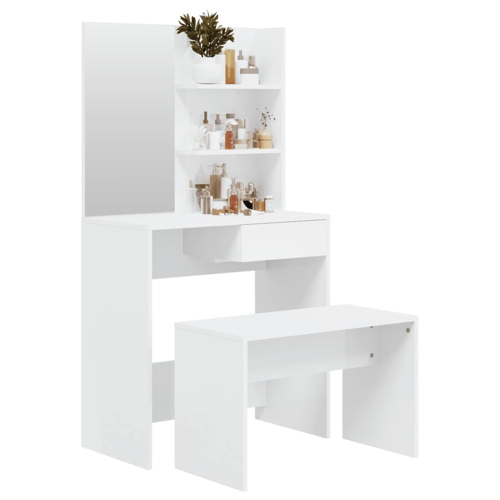 Dressing Table Set High Gloss White 74.5x40x141 cm