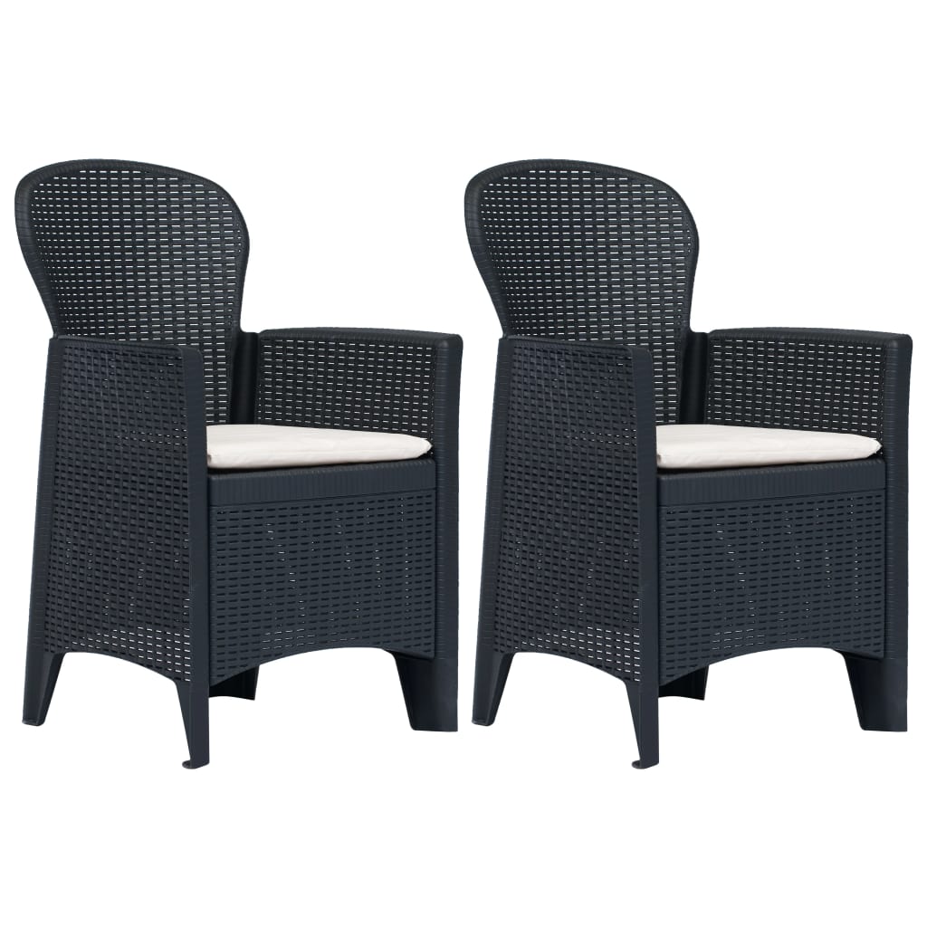 45599 Garden Chairs 2 pcs with Cushion Anthracite Plastic Rattan Look
