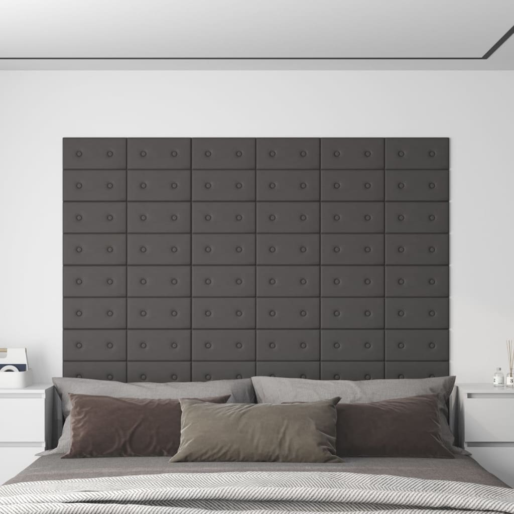 Panneaux muraux 12 pcs Gris 30x15 cm Similicuir 0,54 m²