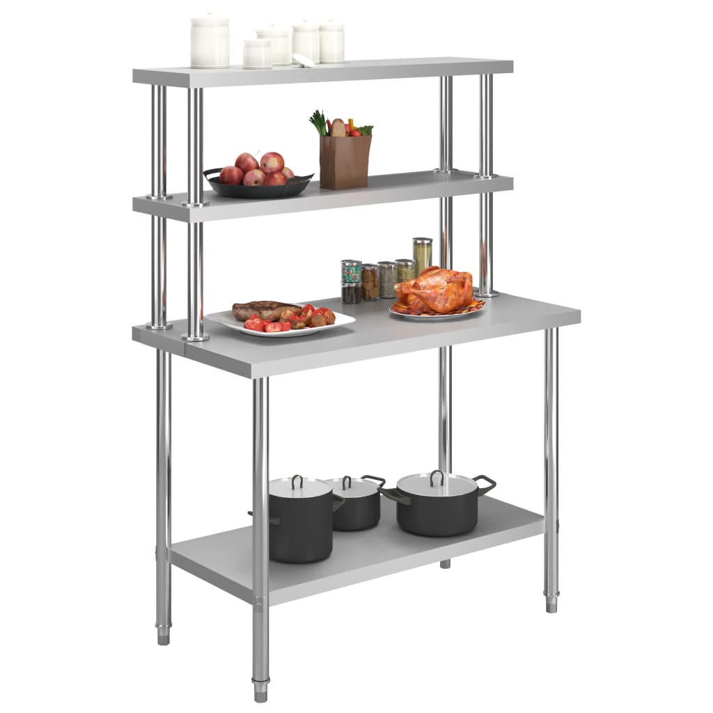 Kitchen Work Table with Overshelf 120x60x150 cm Stainless Steel