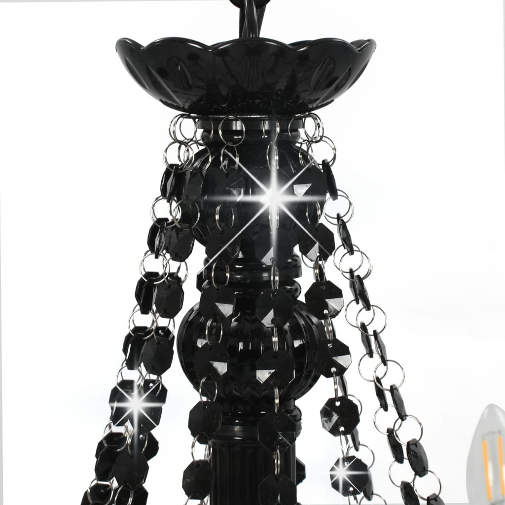 Chandelier with Beads Black 12 x E14 Bulbs
