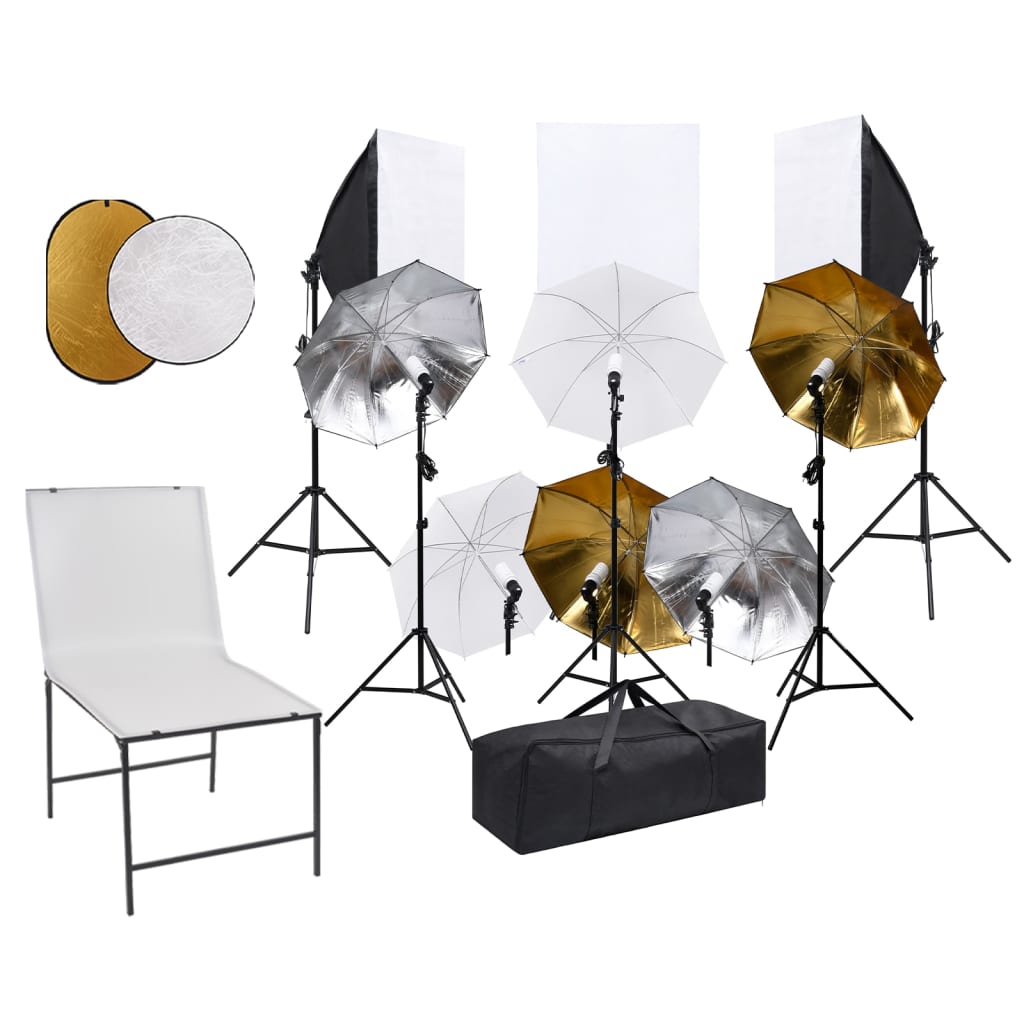 Fotostudio-Set mit Lampen, Schirmen, Hintergrund, Reflektor