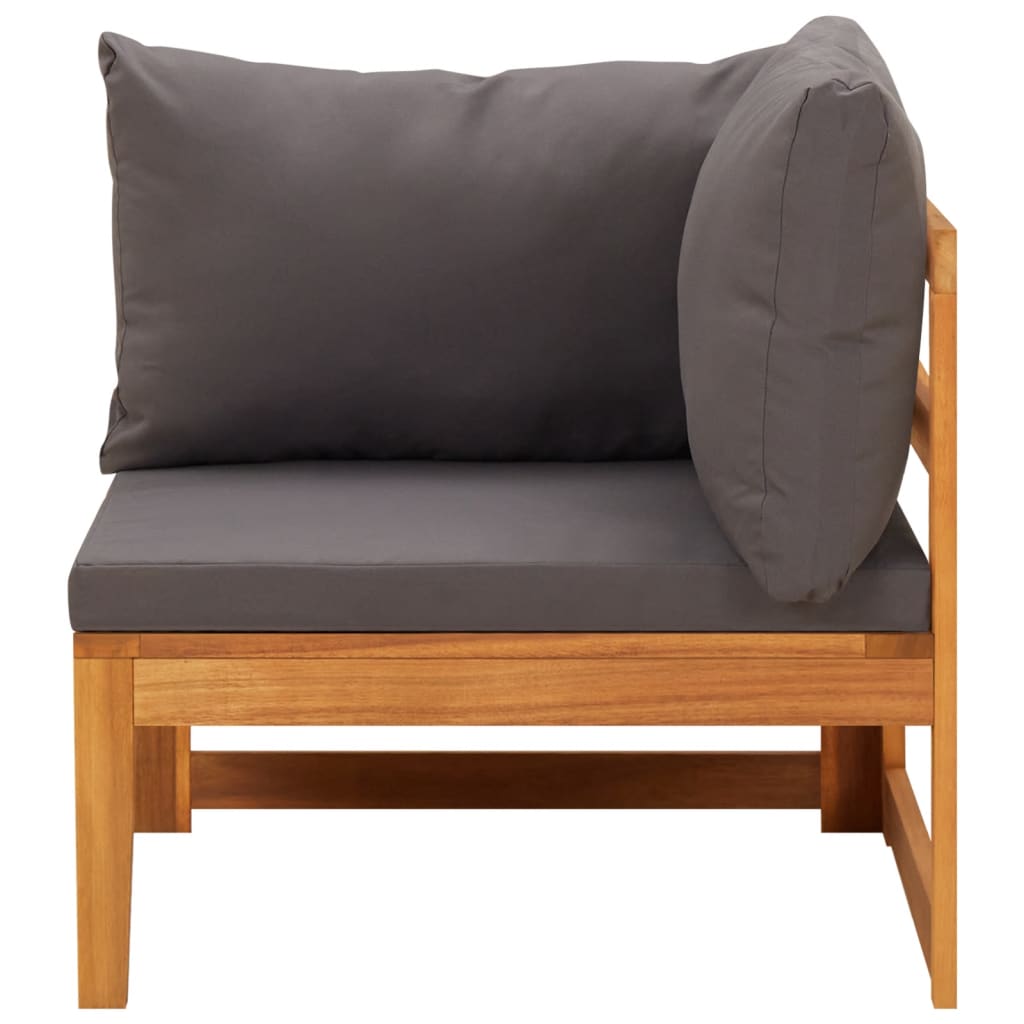 Corner Sofa with Dark Grey Cushions Solid Acacia Wood