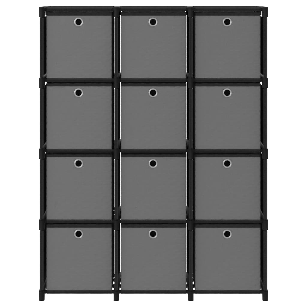 12-Cube Display Shelf with Boxes Black 103x30x141 cm Fabric
