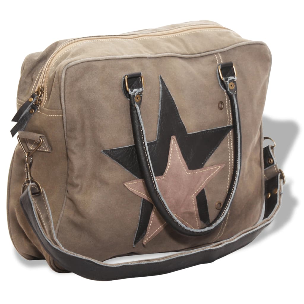 Hand Bag Canvas Real Leather with Star Grey