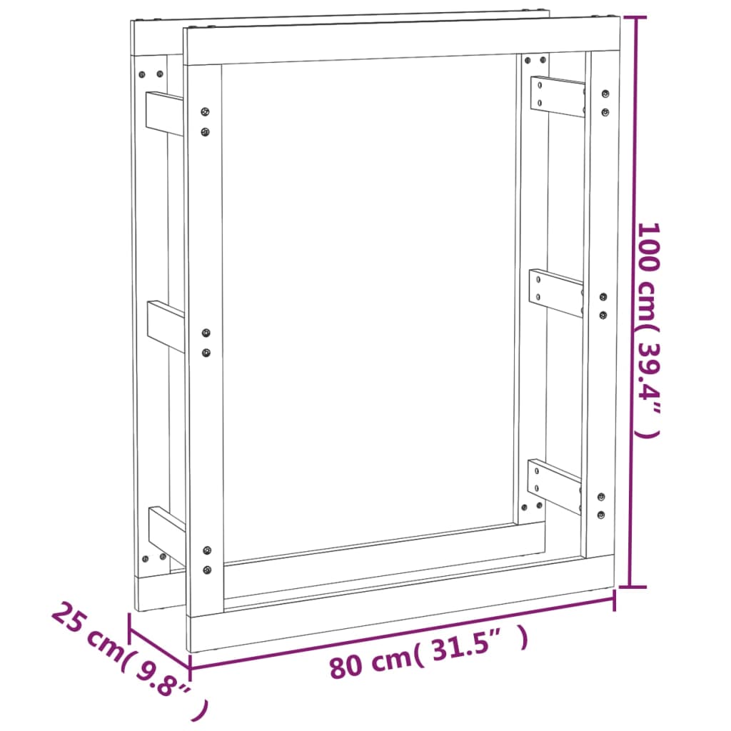 Firewood Rack Black 80x25x100 cm Solid Wood Pine