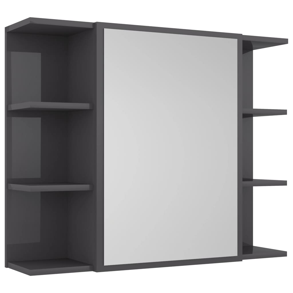Bathroom Mirror Cabinet High Gloss Grey 80x20.5x64 cm Chipboard