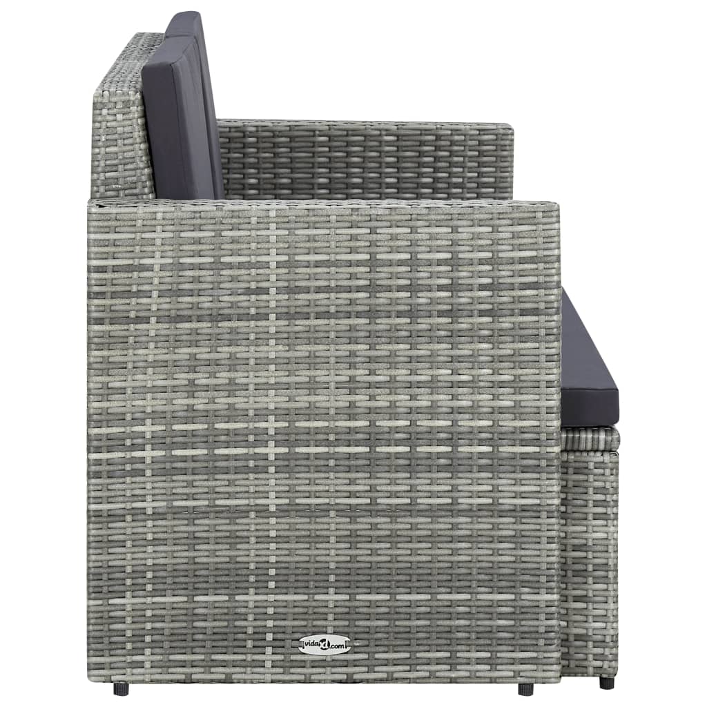 2-Sitzer-Gartensofa mit Auflagen Grau Poly Rattan