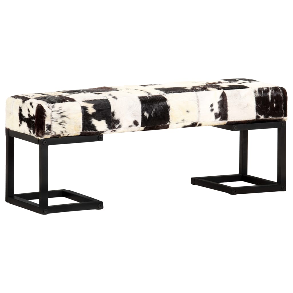 Bench 110 cm Black Patchwork Genuine Goat Leather