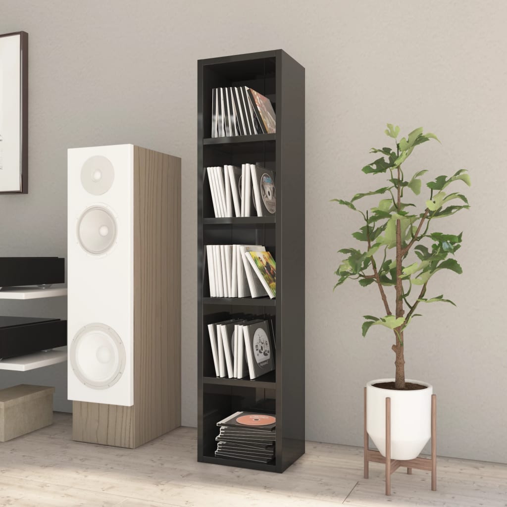 CD Cabinet High Gloss Black 21x16x93.5 cm Engineered Wood