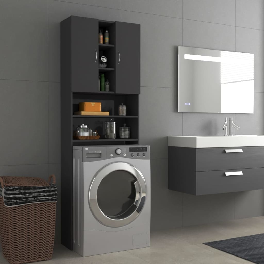 Washing Machine Cabinet High Gloss Grey 64x25.5x190 cm