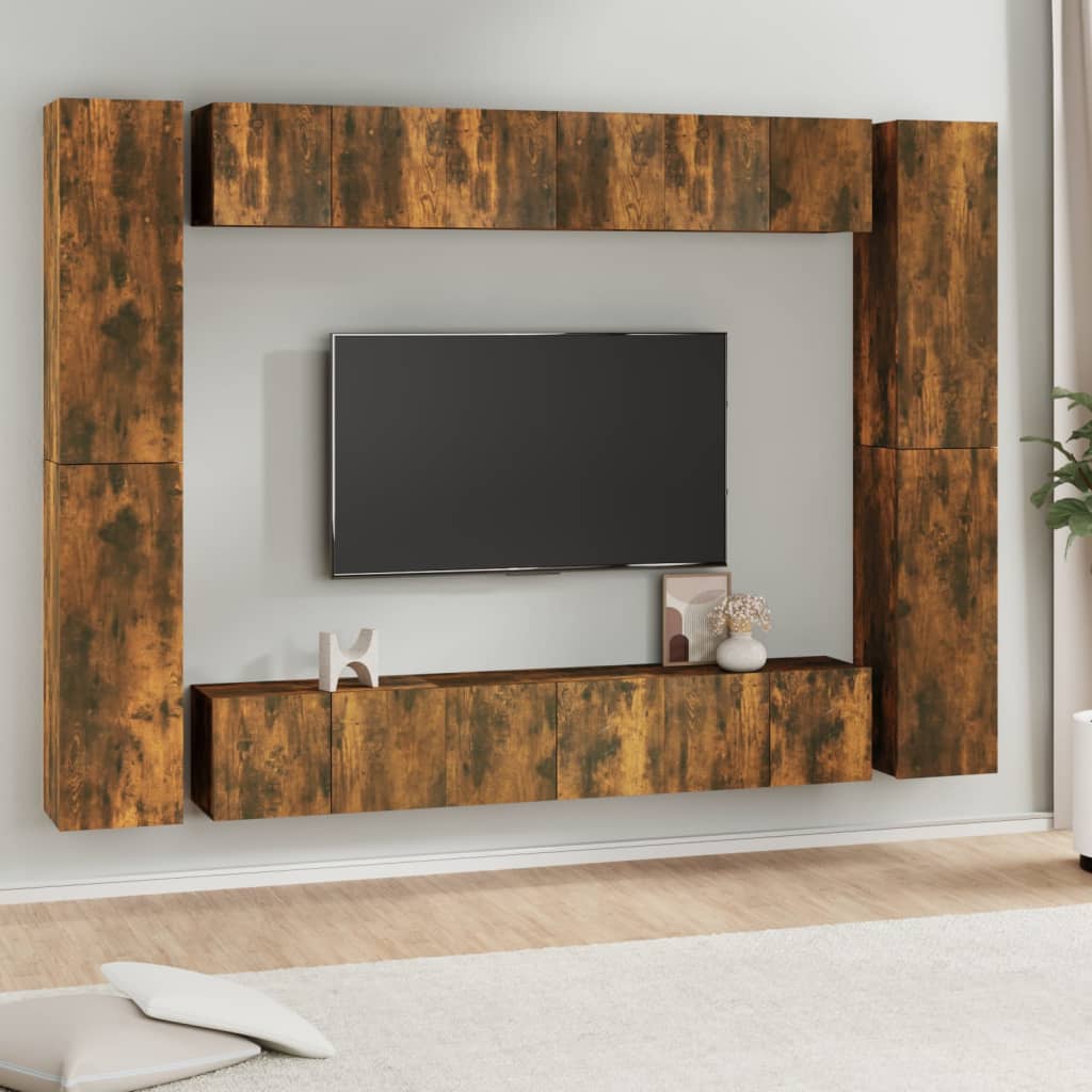 10 Piece TV Cabinet Set Smoked Oak Engineered Wood