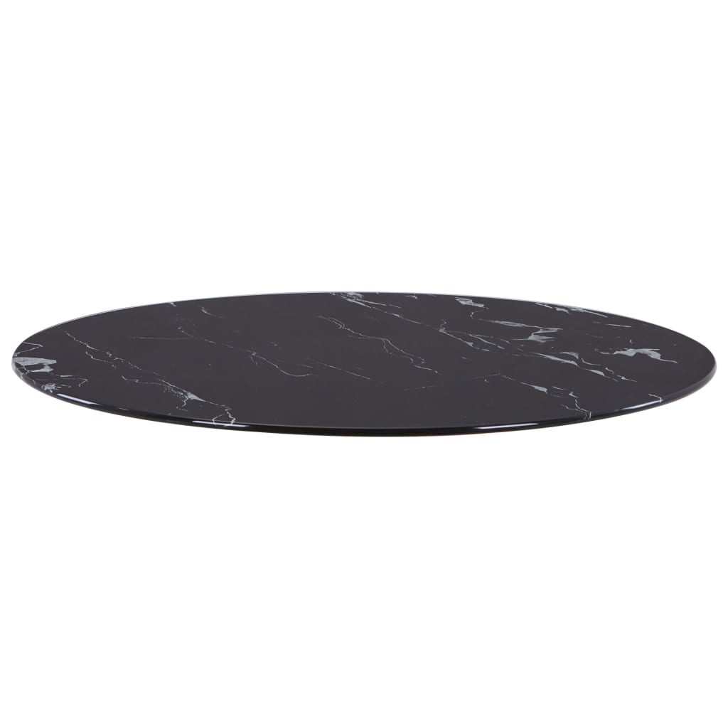 Table Top Black Ø60 cm Glass with Marble Texture