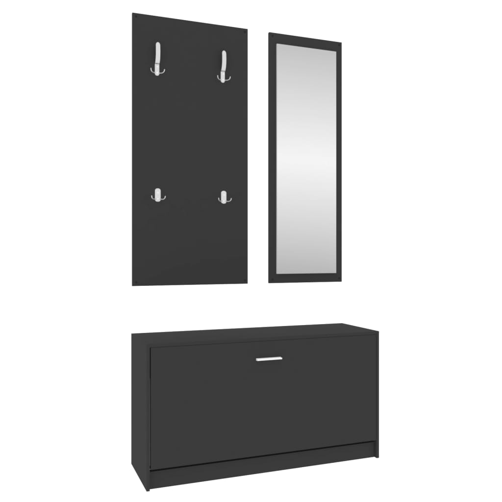 3-in-1 Shoe Cabinet Set Black Engineered Wood
