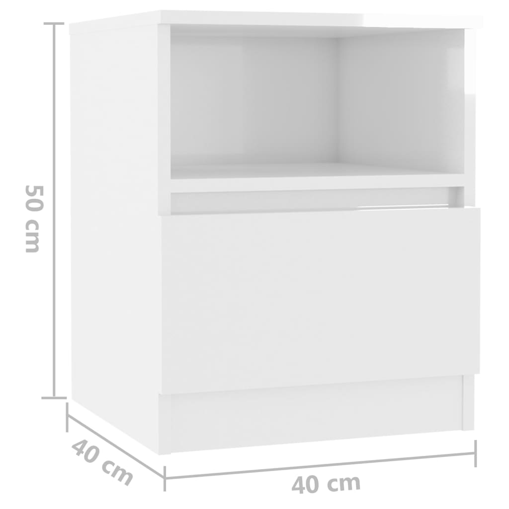 Bed Cabinet High Gloss White 40x40x50 cm Engineered Wood
