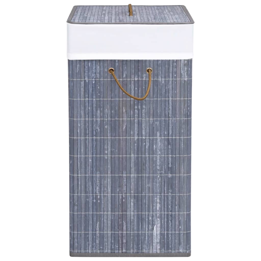 Panier à linge avec 2 sections bambou gris 100 L