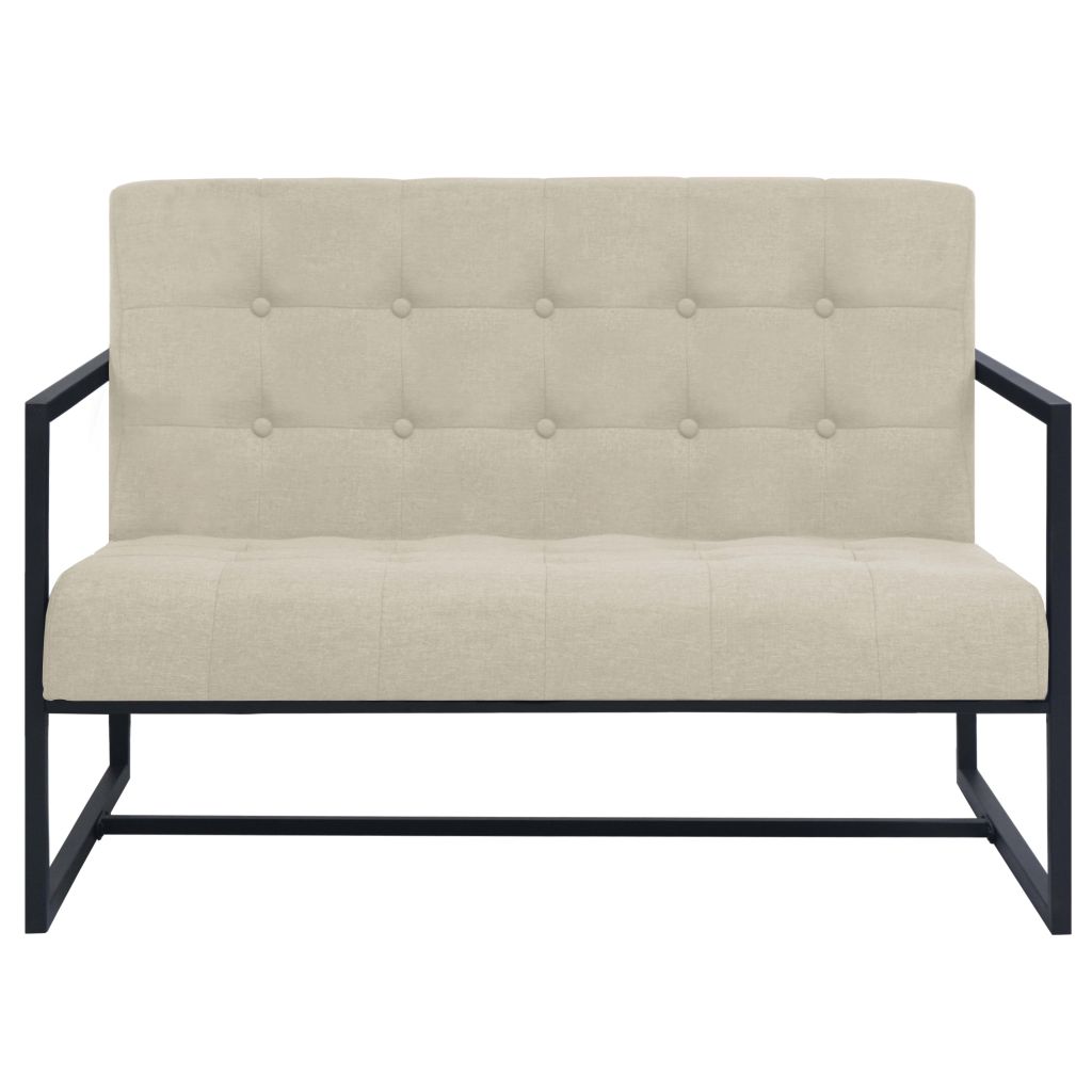 2-Sitzer-Sofa mit Armlehnen Stahl und Stoff Cremeweiss 