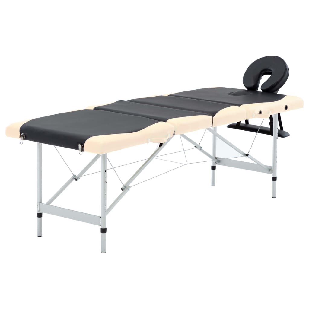 4-Zone Foldable Massage Table Aluminium Black and Beige