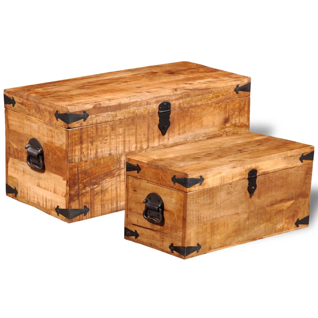 Coffre de rangement 2 pcs Bois de manguier brut 