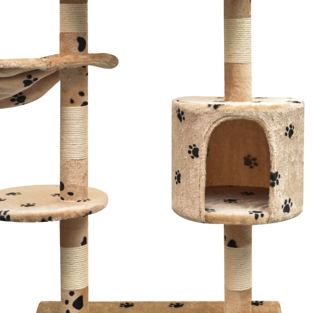 Katzen-Kratzbaum 125 cm Beige mit Pfoten-Aufdruck