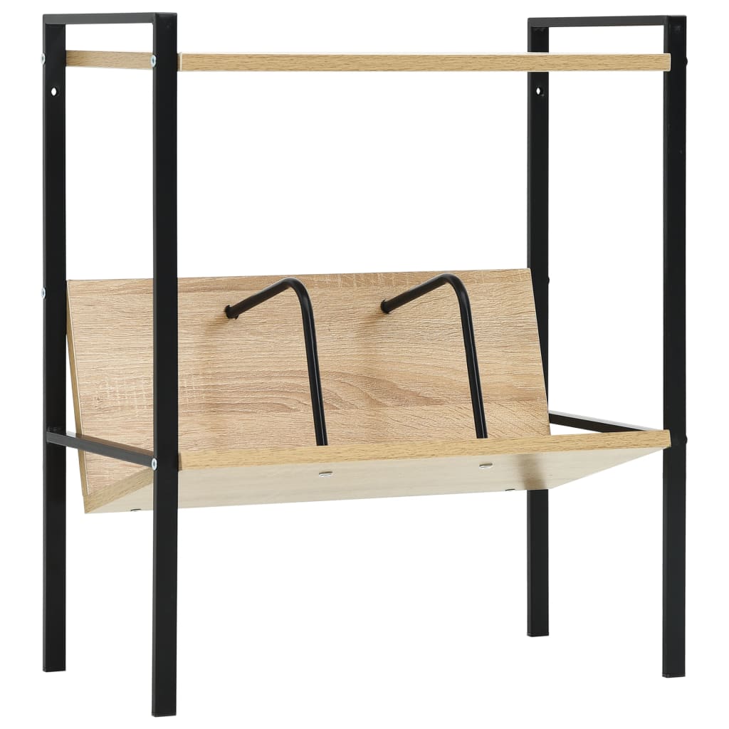 2-Layer Book Shelf Black and Oak 52x28x59 cm Engineered Wood