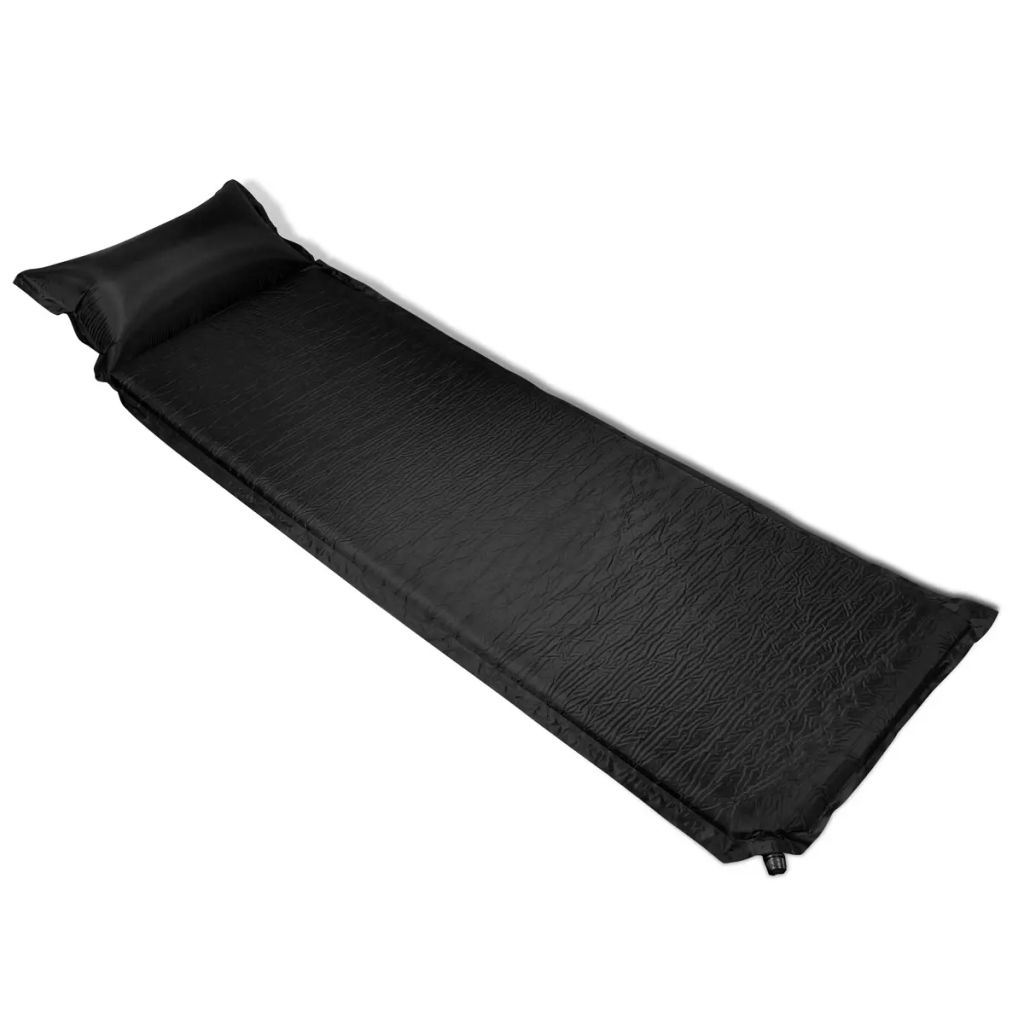 Matelas auto-gonflant avec oreiller 6 x 66 x 200 cm noir