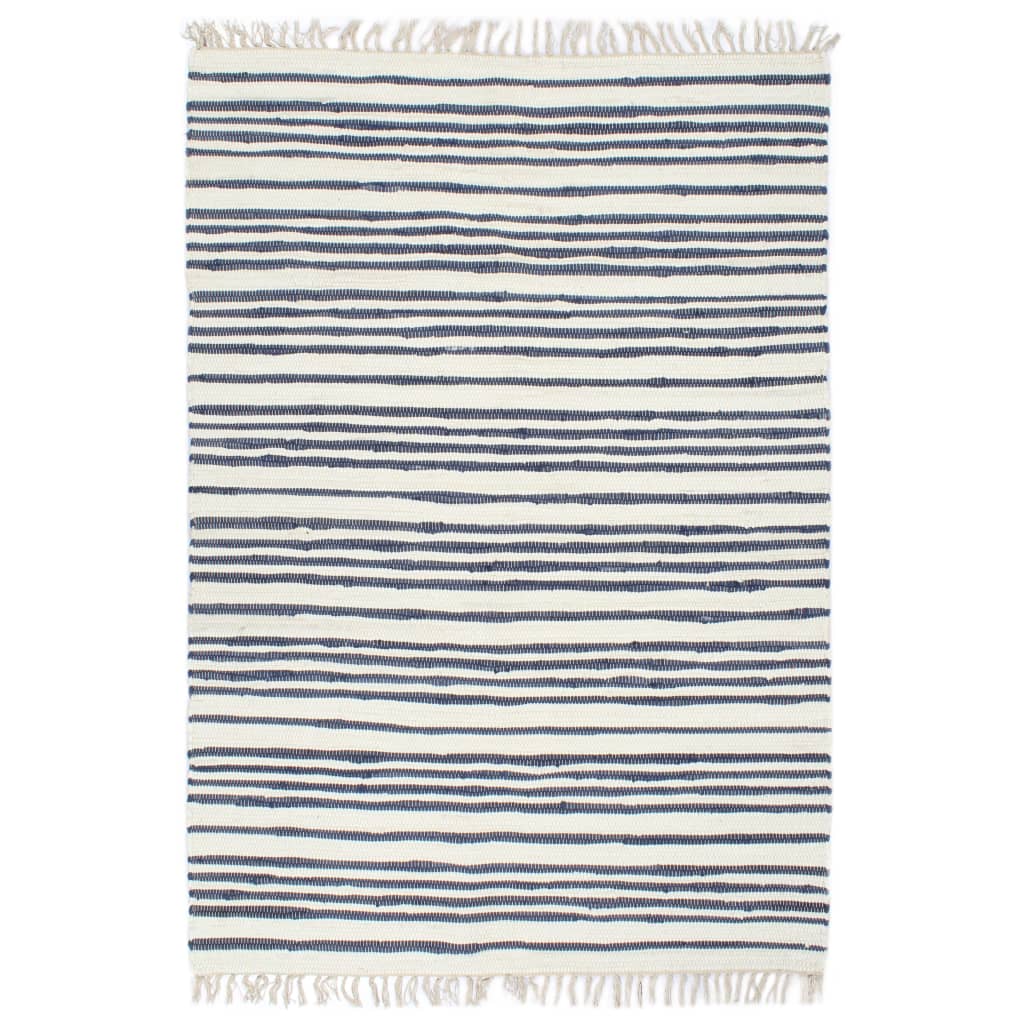 Handgewebter Chindi-Teppich Baumwolle 120x170cm Blau und Weiss