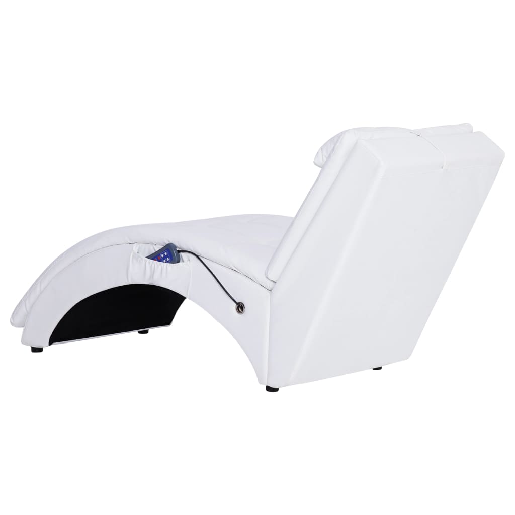 Chaise longue de massage avec oreiller Blanc Similicuir