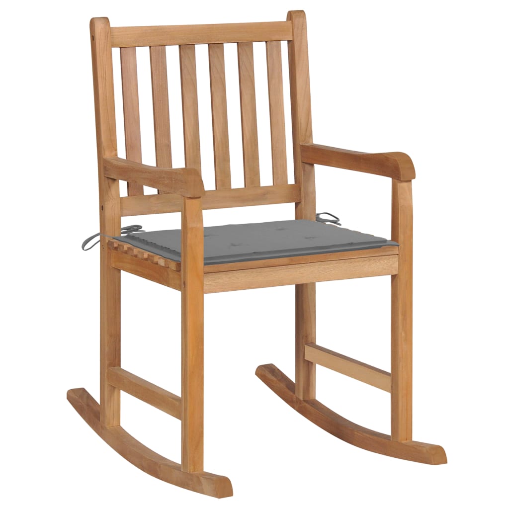 Chaise à bascule avec coussin gris Bois de teck solide
