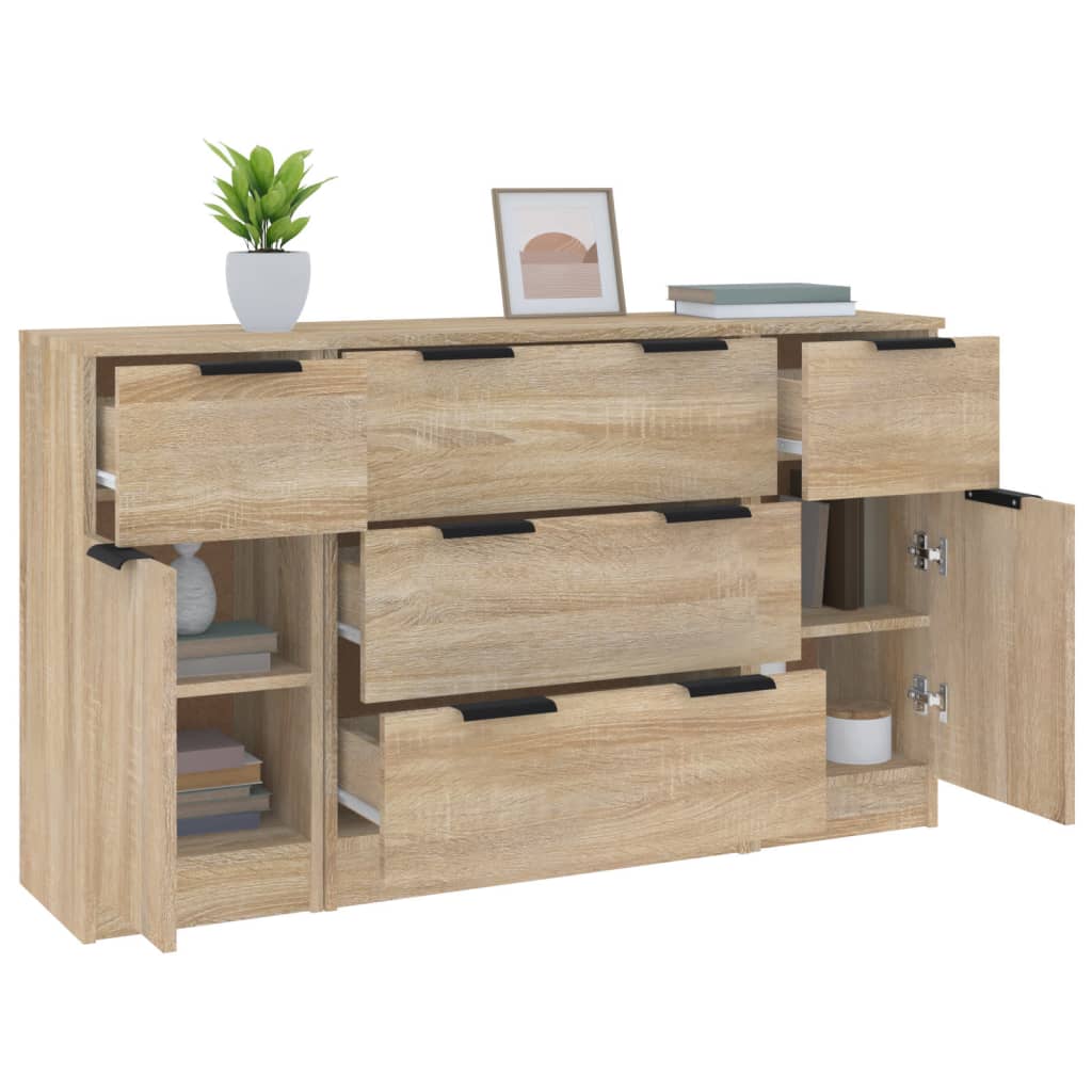 3 Piece Sideboard Set Sonoma Oak Engineered Wood