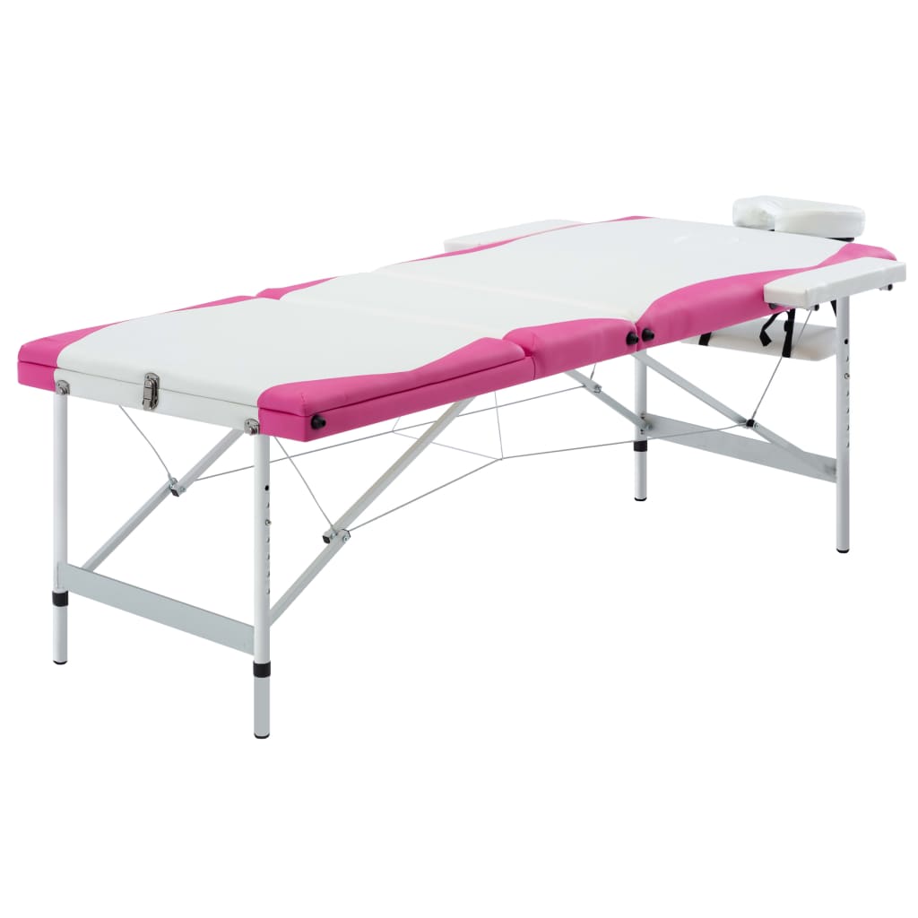 3-Zone Foldable Massage Table Aluminium White and Pink
