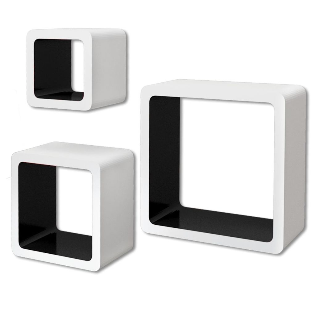 3er Set MDF Cube Regal Hängeregal für Bücher/DVD, weiss-schwarz