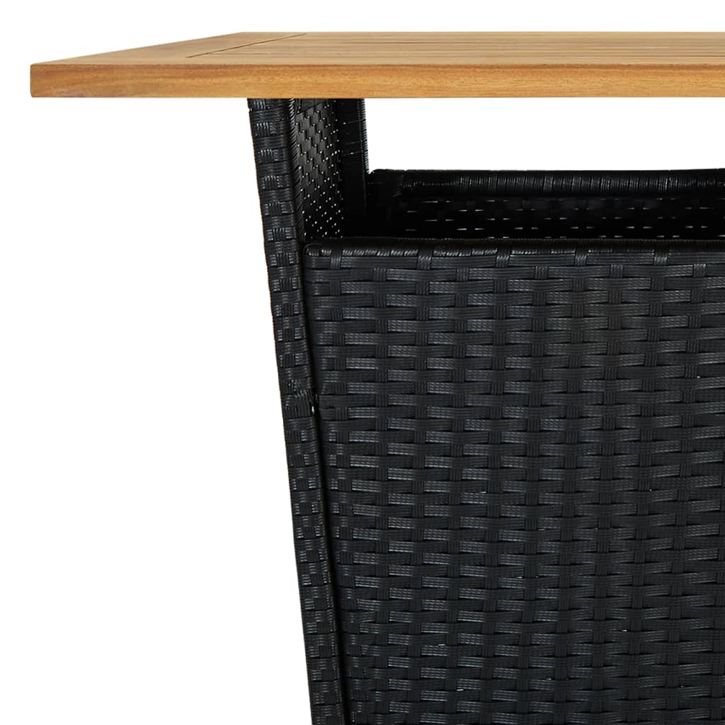 Bar Table Black 60x60x110 cm Poly Rattan and Solid Acacia Wood