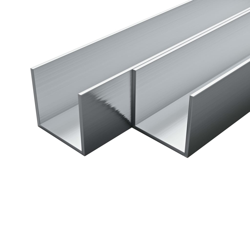 Aluminium-Kanäle 4 Stück U-Profil 1 m 20x20x2 mm