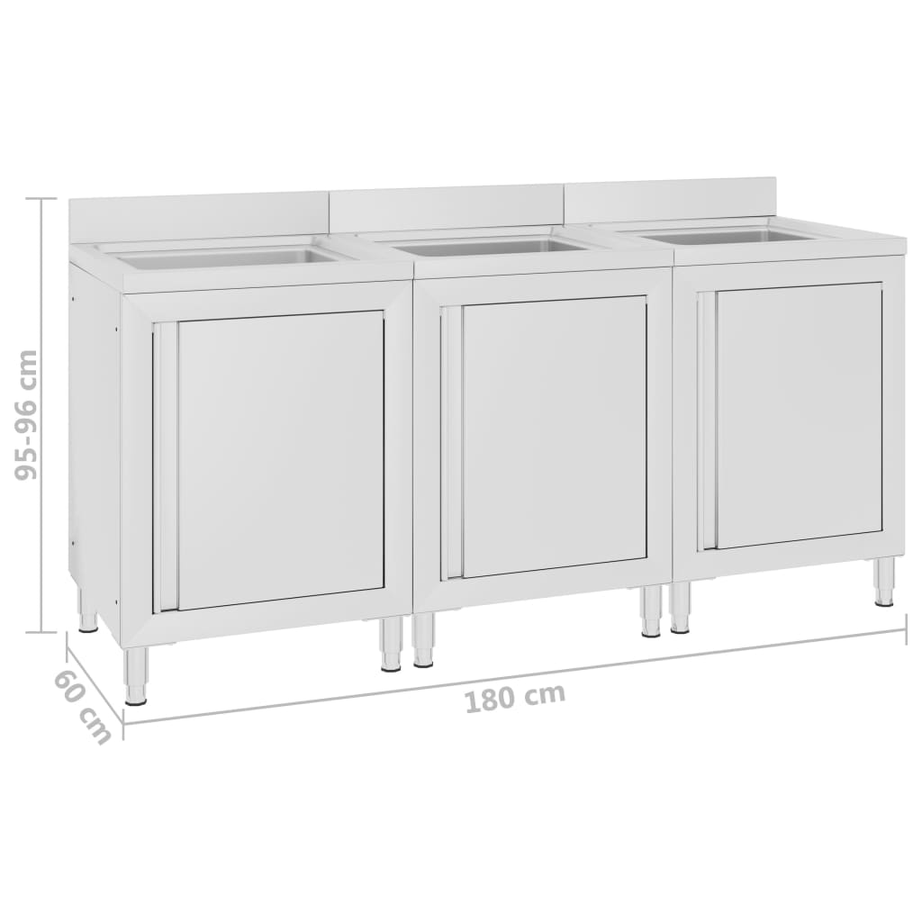Commercial Kitchen Sink Cabinets 3 pcs Stainless Steel