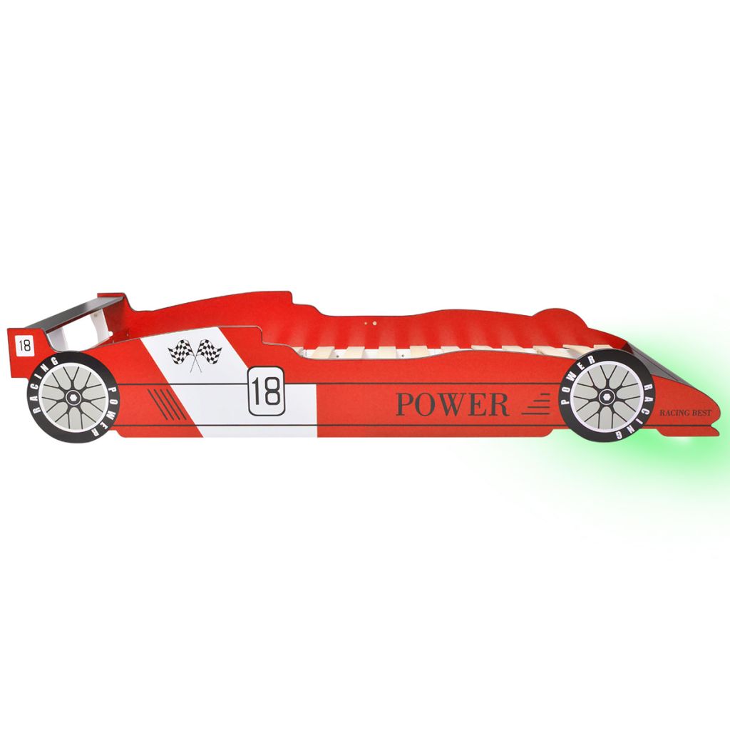 Lit voiture de course pour enfants avec LED 90 x 200 cm Rouge