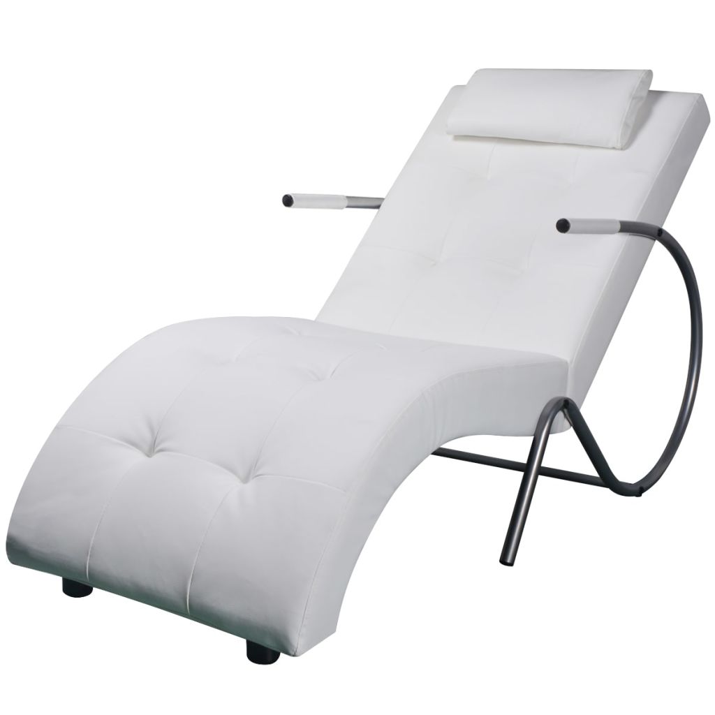 Chaise Longue with Pillow White Faux Leather